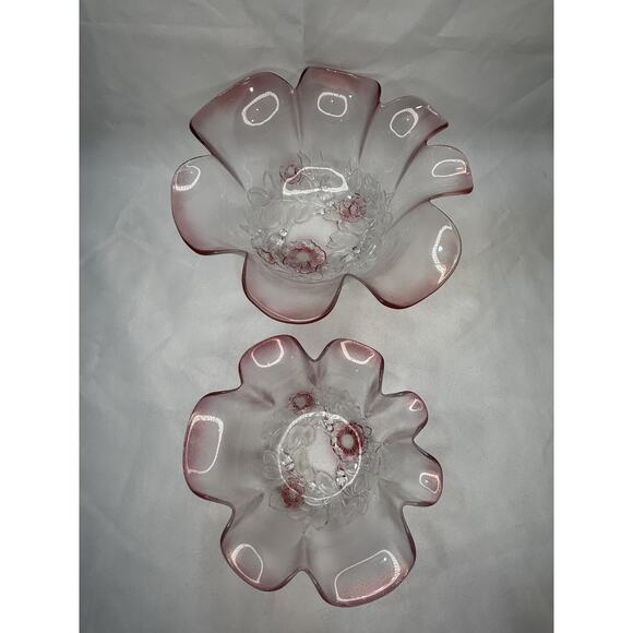 Mikasa Other - Vintage Mikasa Pink Glass Bowl Set. Rosella ruffle edge, flower shape.